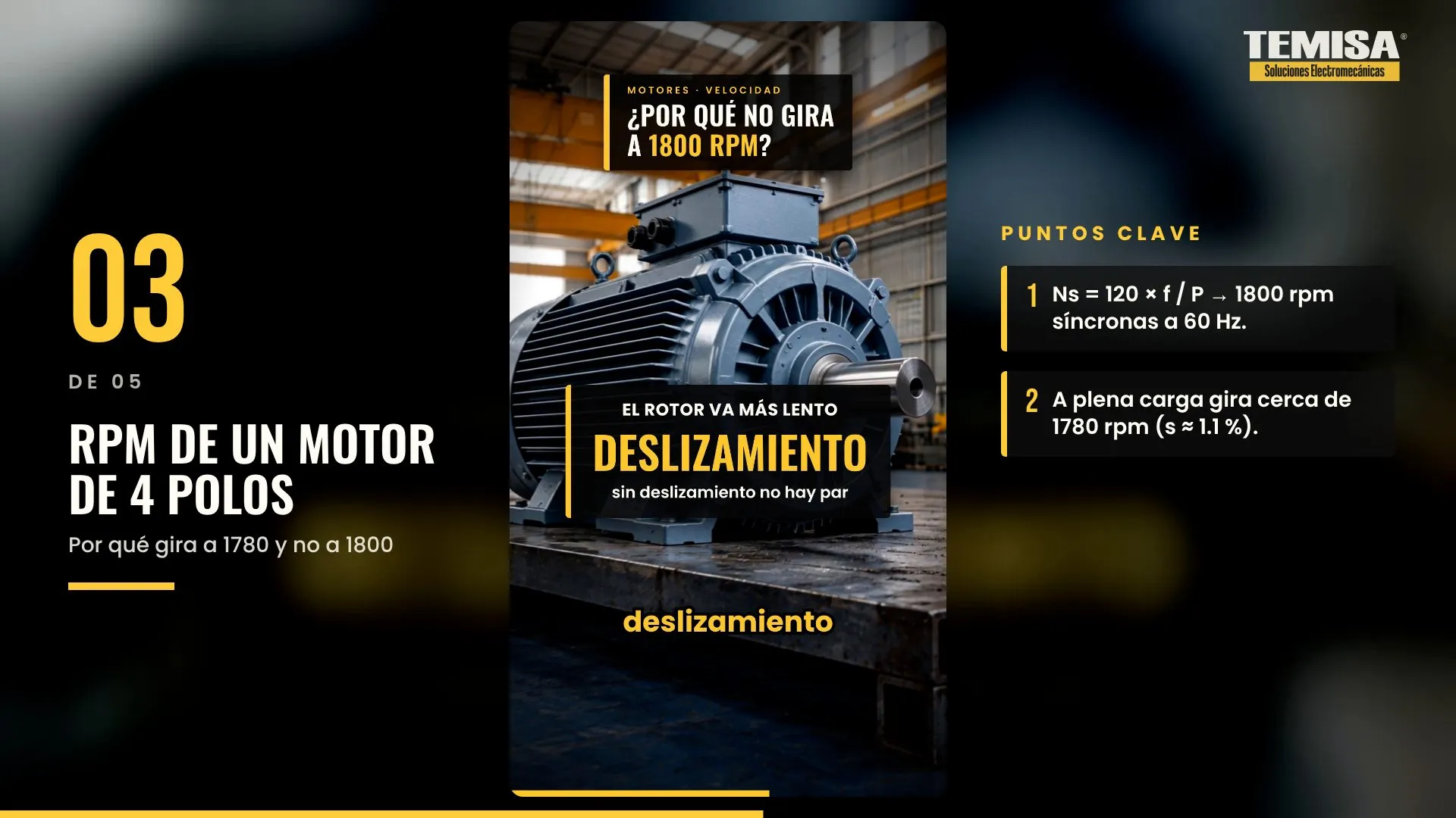 Fotograma del video de TEMISA sobre conceptos básicos de motores eléctricos: estator y barra de vida del aislamiento